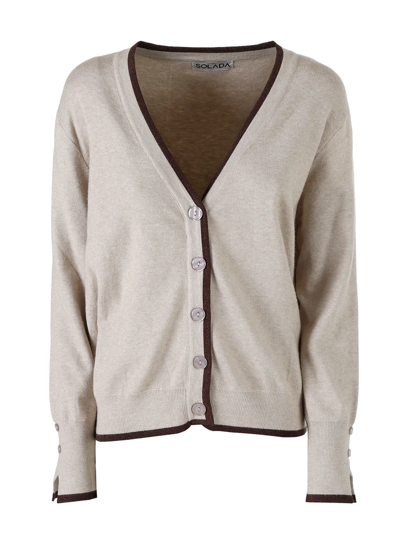 Cardigan donna in maglia con bottoni e dettagli lurex - beige