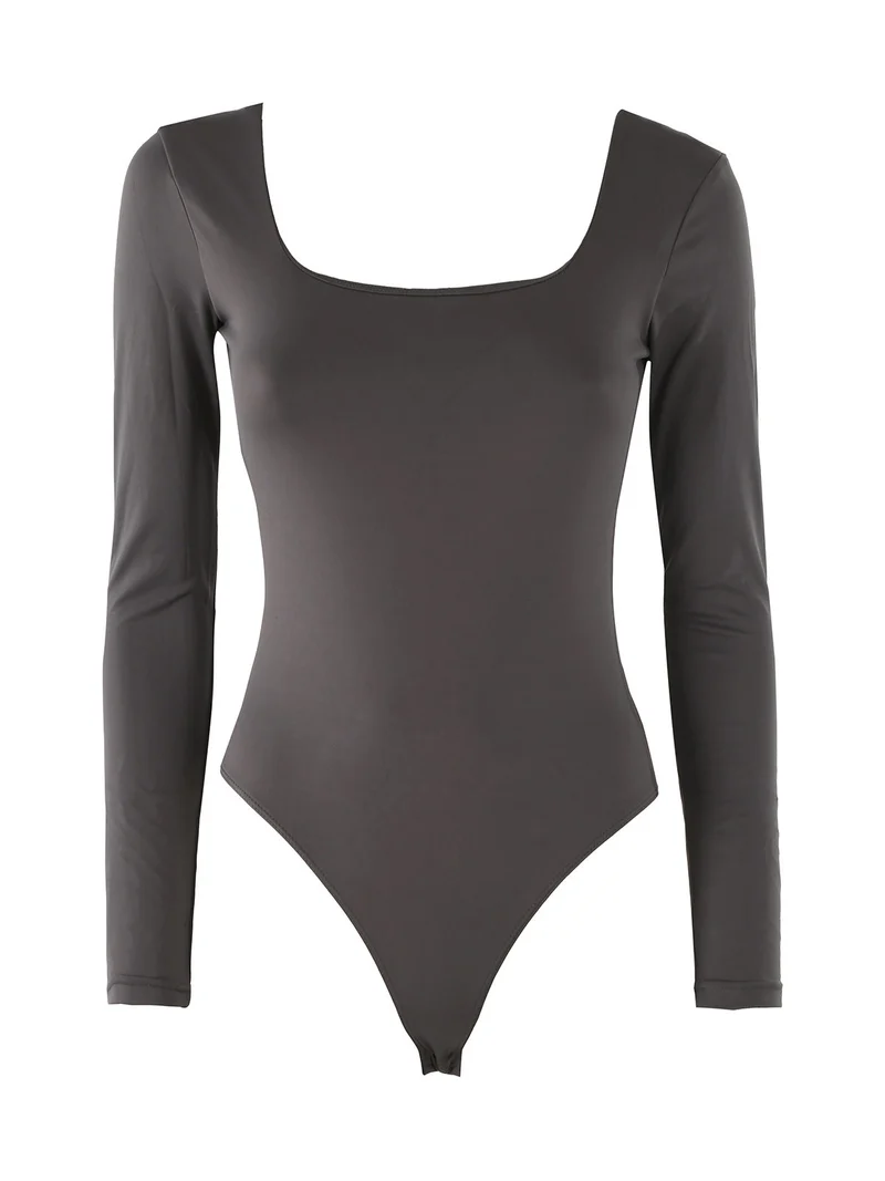 Top body donna a maniche lunghe con scollo davanti e dietro - grigio scuro