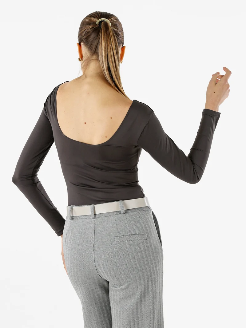 Top body donna a maniche lunghe con scollo davanti e dietro - grigio scuro