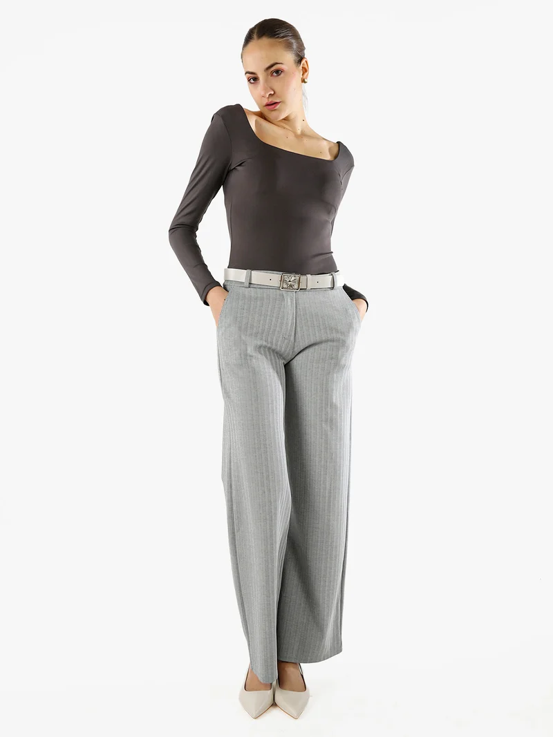 Top body donna a maniche lunghe con scollo davanti e dietro - grigio scuro