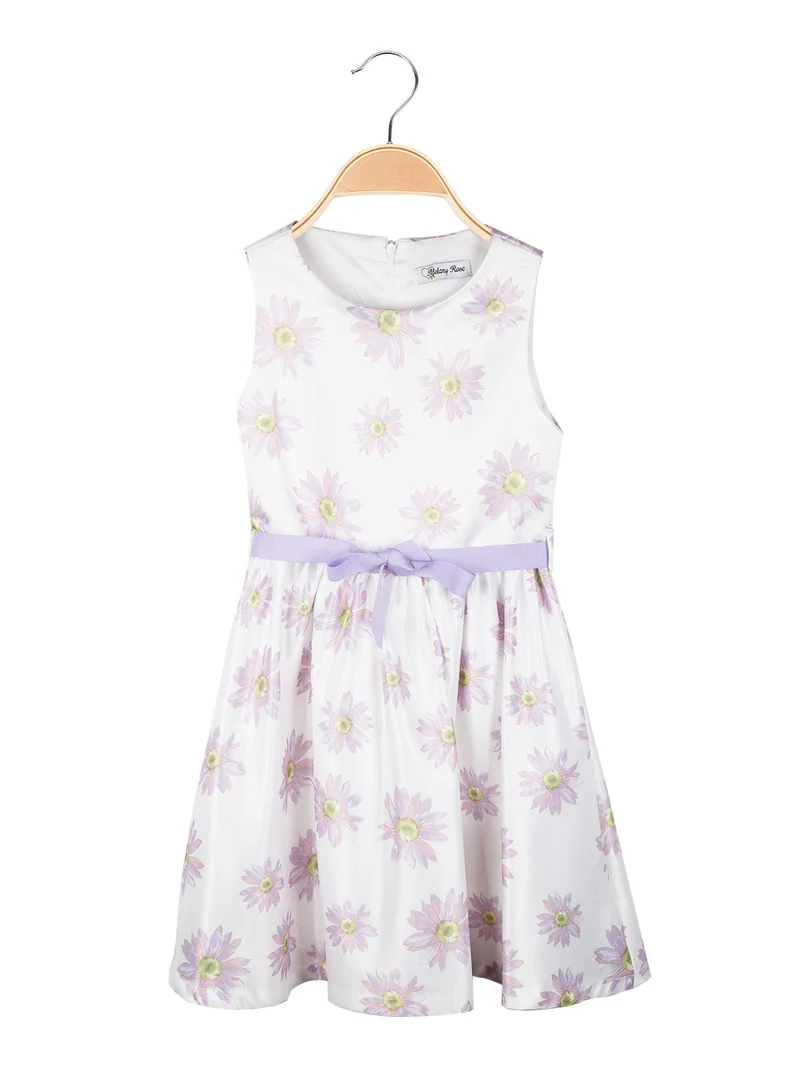 Abito elegante smanicato da bambina stampa fiori - bianco