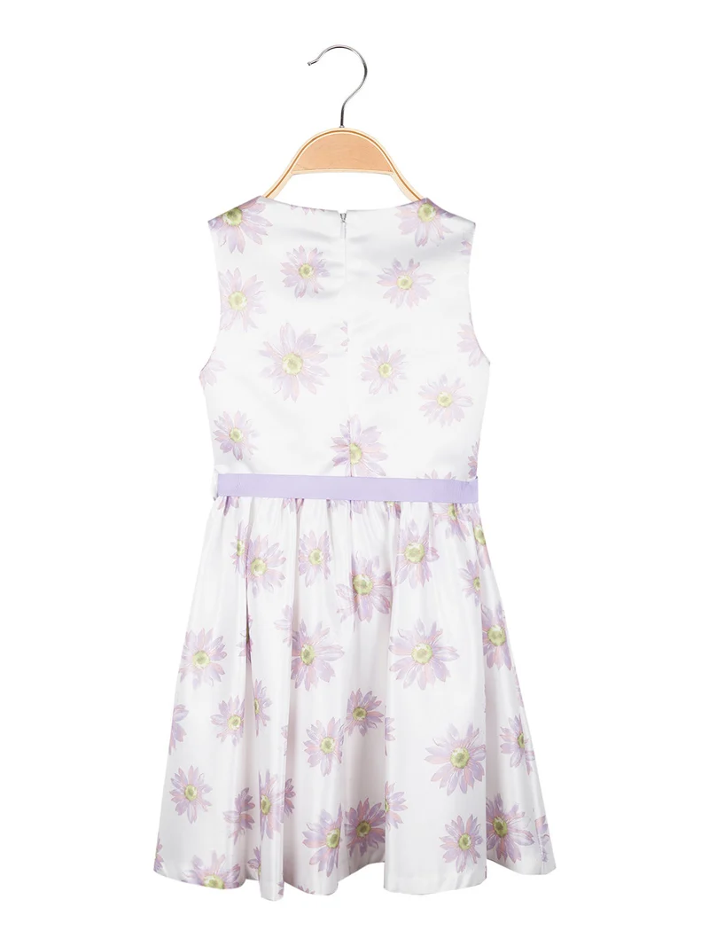 Abito elegante smanicato da bambina stampa fiori - bianco