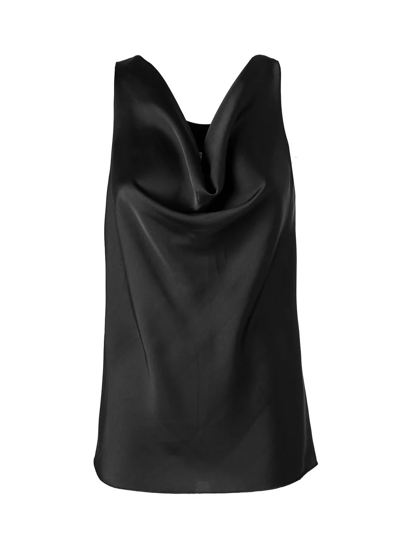 Top donna effetto raso con scollo a cascata - nero