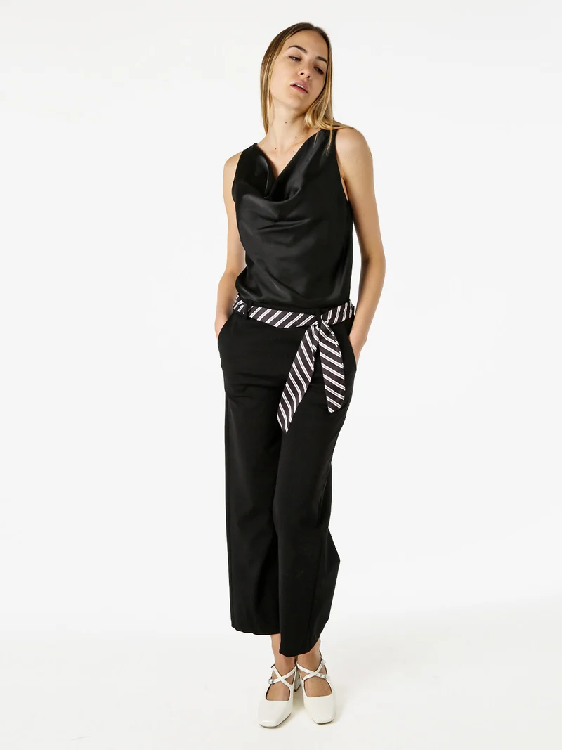 Top donna effetto raso con scollo a cascata - nero