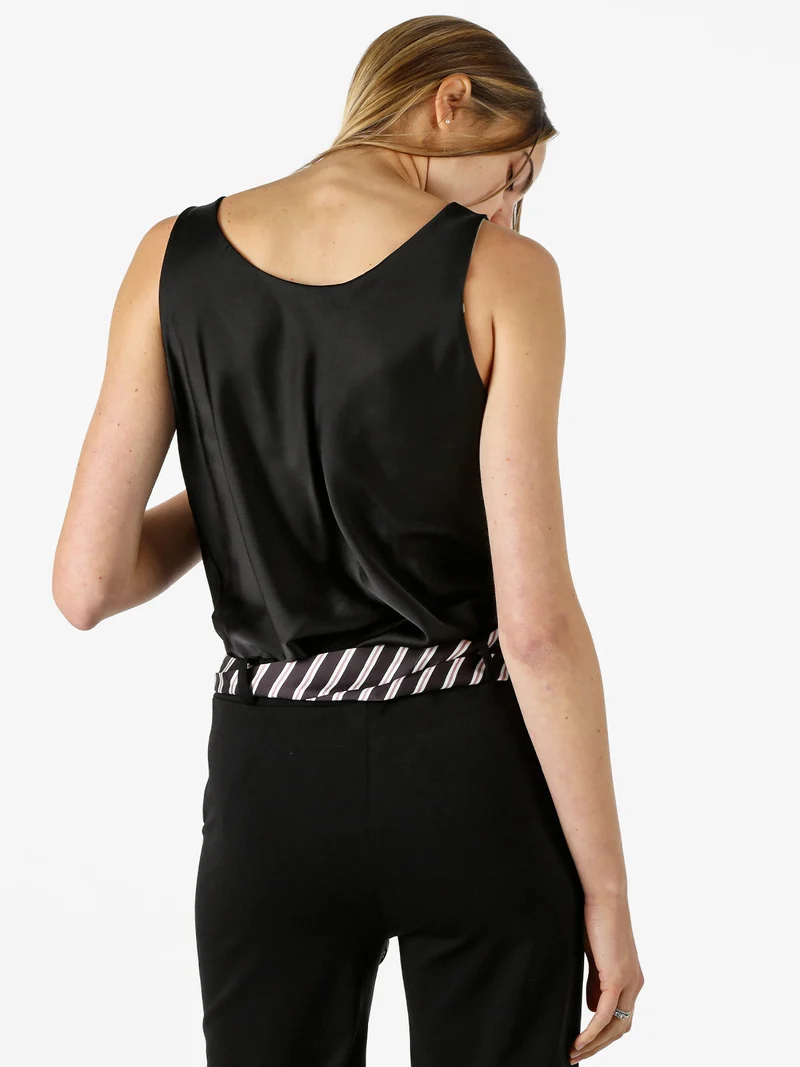 Top donna effetto raso con scollo a cascata - nero