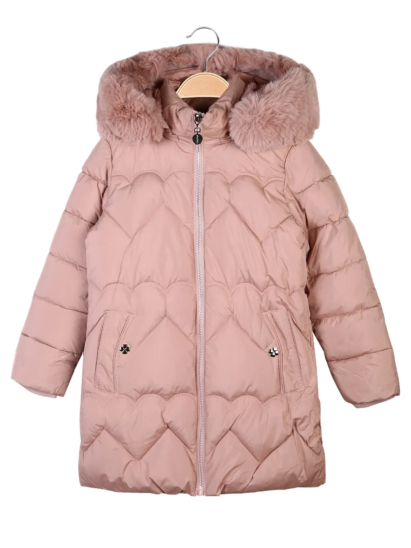 Giubbotto da bambina con cappuccio e interno in ecopelo - rosa