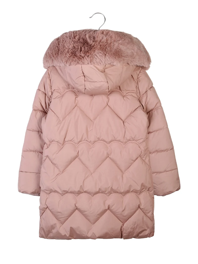 Giubbotto da bambina con cappuccio e interno in ecopelo - rosa