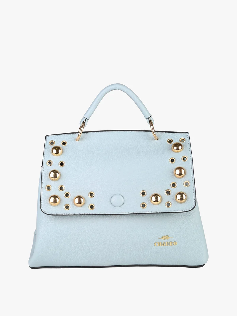 Borsa frame con tracolla e borchie - azzurro