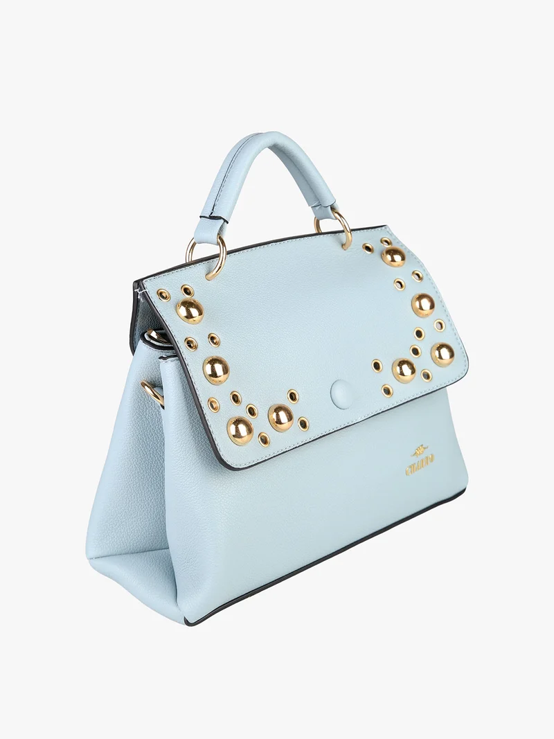 Borsa frame con tracolla e borchie - azzurro