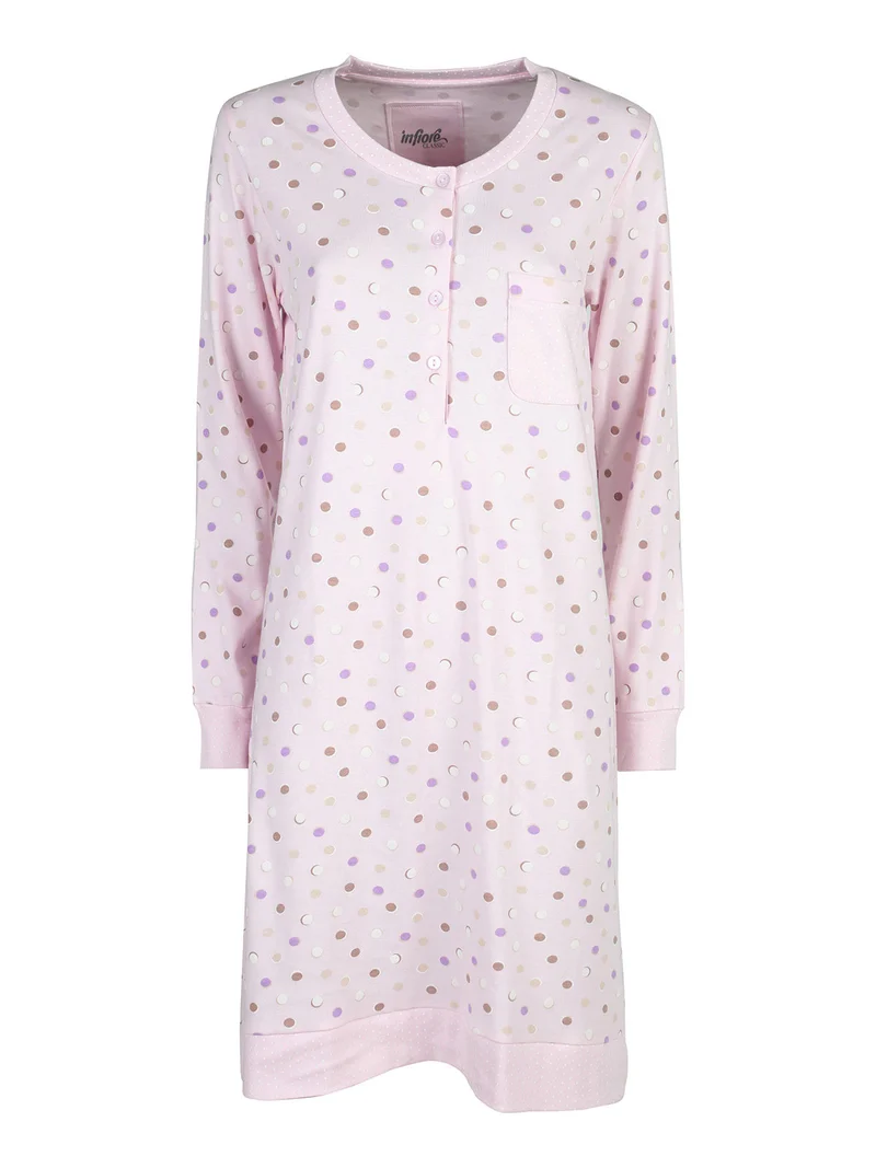 Camicia da notte donna a maniche lunghe in cotone interlock - rosa