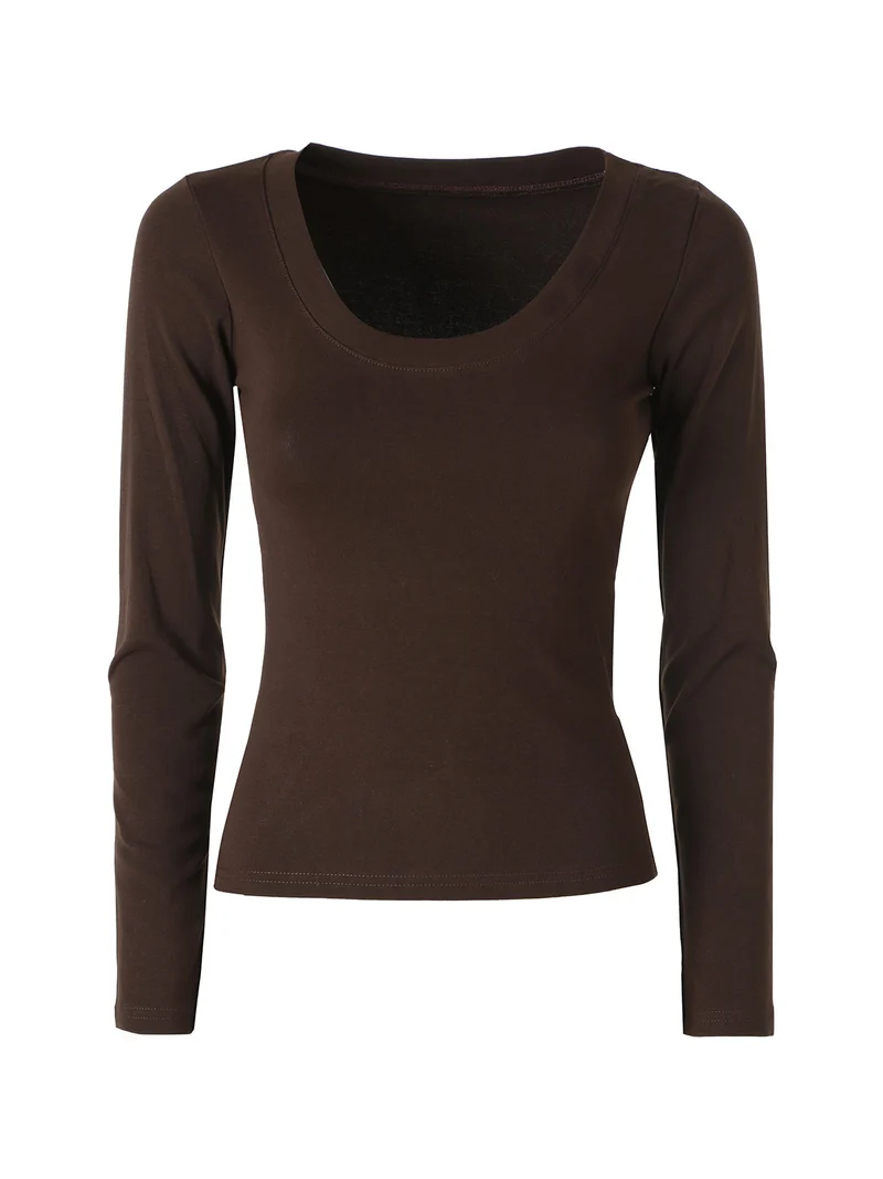 T-shirt a maniche lunghe da donna in cotone - marrone