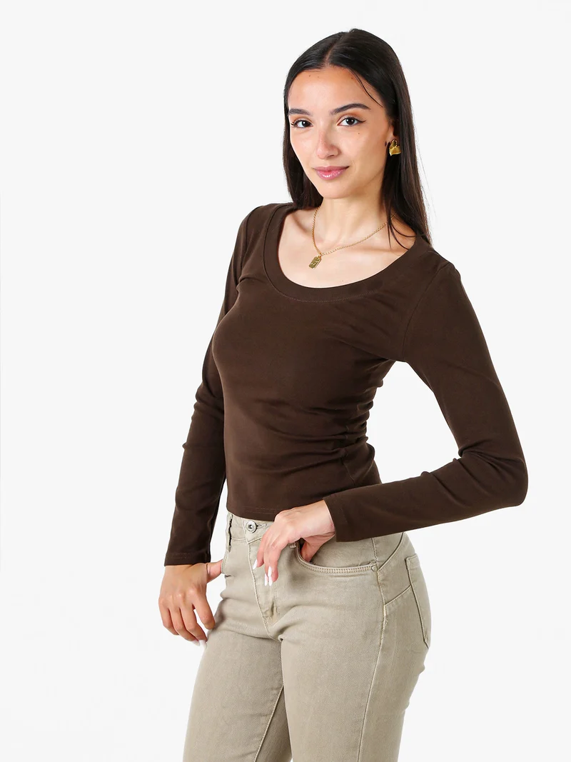 T-shirt a maniche lunghe da donna in cotone - marrone