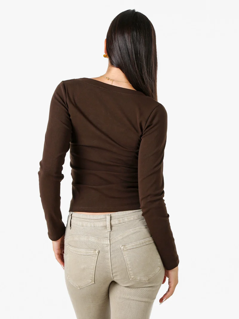 T-shirt a maniche lunghe da donna in cotone - marrone