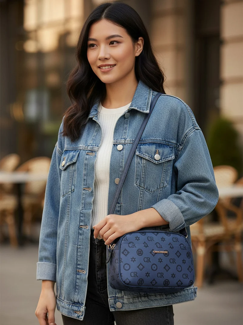 Borsa a tracolla da donna con logo - blu