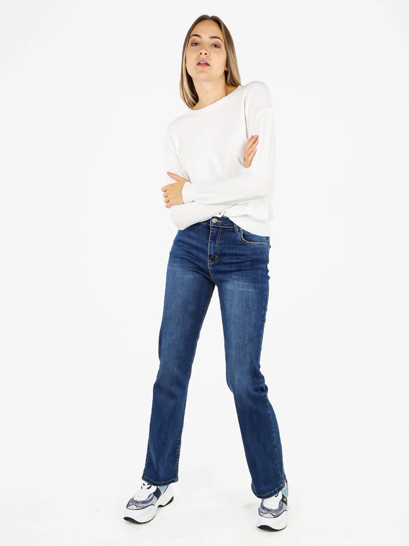 Pullover donna girocollo con strass - bianco