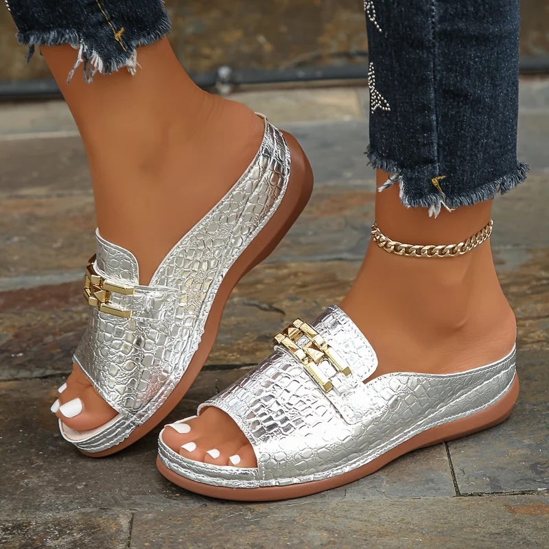 Damen Keilsandalen | Ergonomische Komfortsohle | Dekorativer Kettenbesatz | Elegant & Bequem für Sommer