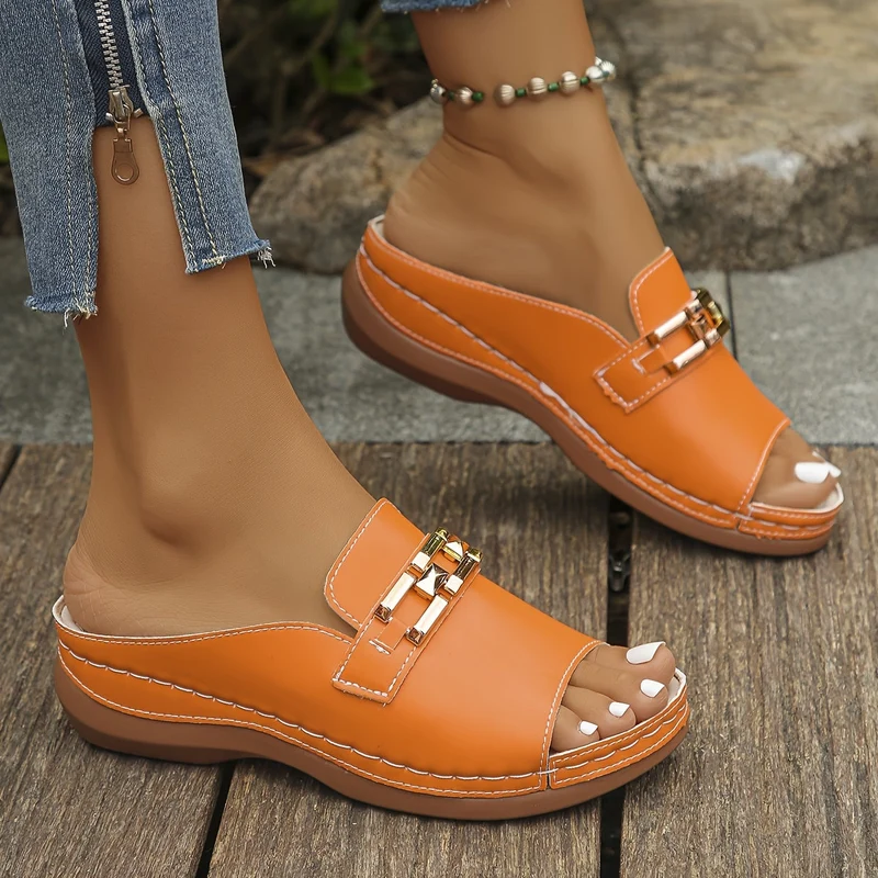 Damen Keilsandalen | Ergonomische Komfortsohle | Dekorativer Kettenbesatz | Elegant & Bequem für Sommer