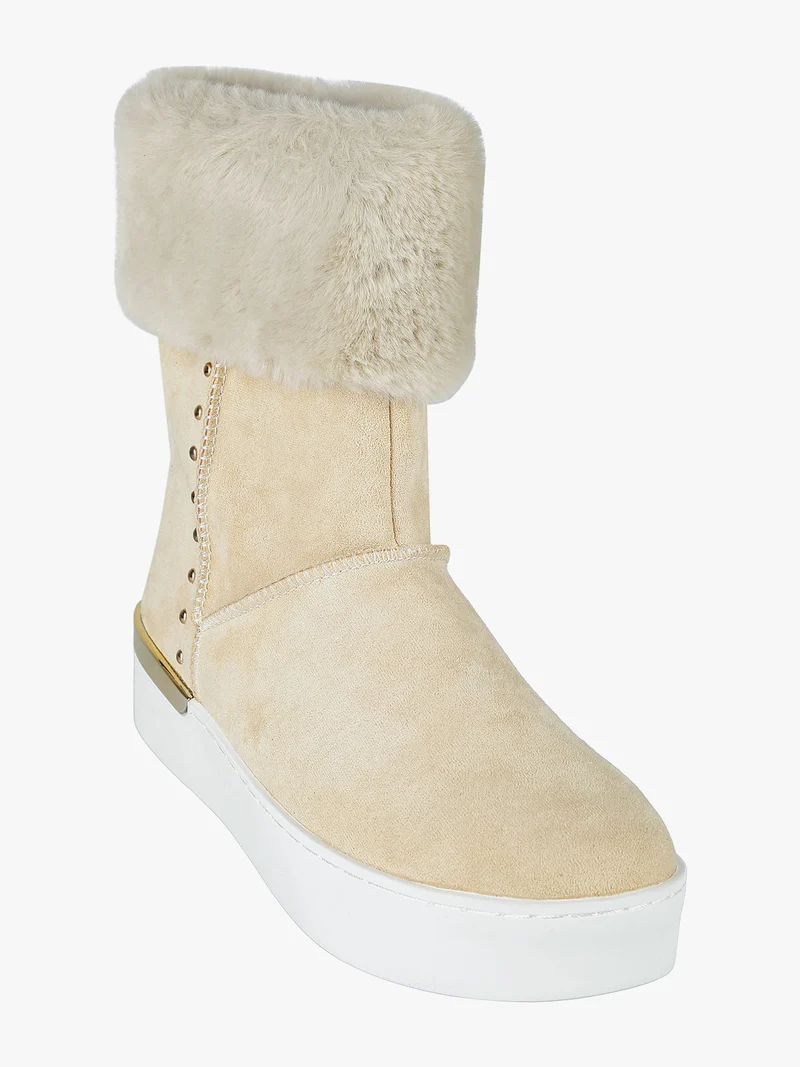 Stivaletti donna scamosciati con pelo - beige