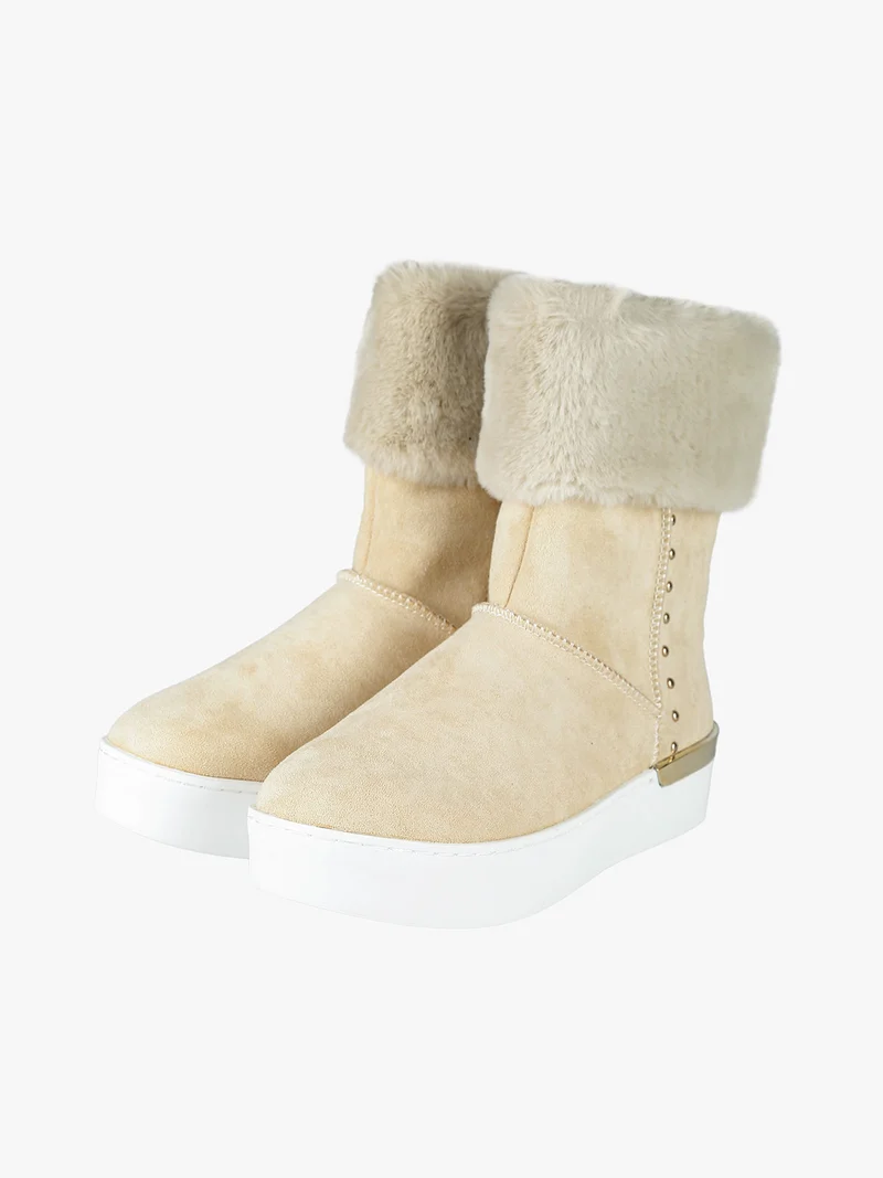 Stivaletti donna scamosciati con pelo - beige