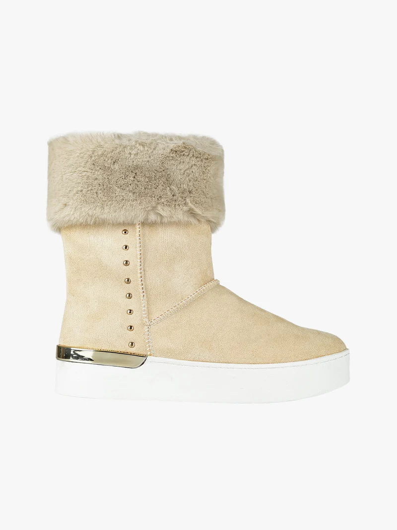Stivaletti donna scamosciati con pelo - beige