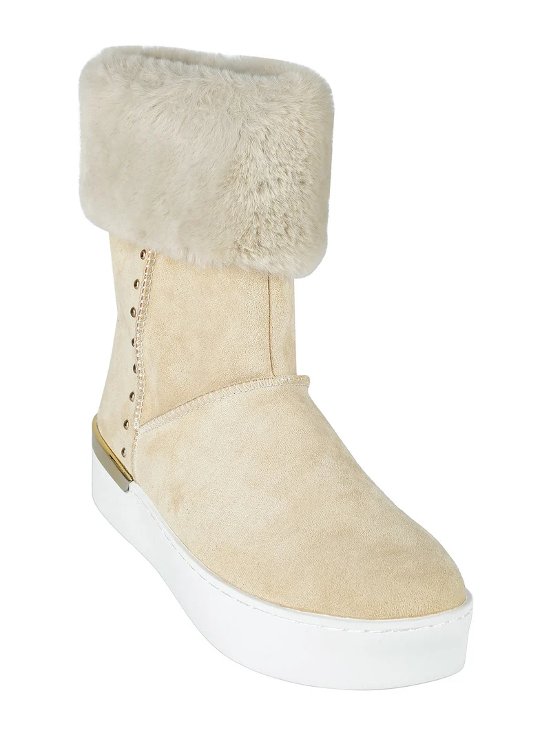 Stivaletti donna scamosciati con pelo - beige