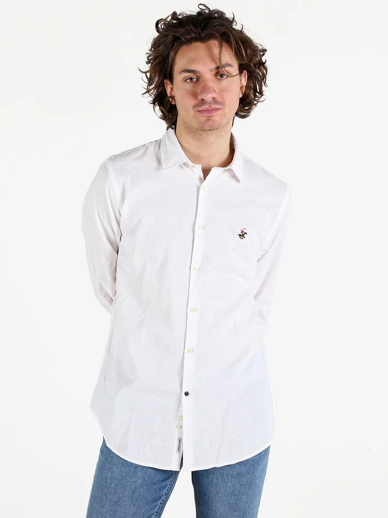Camicia da uomo in misto lino e cotone a maniche lunghe - bianco