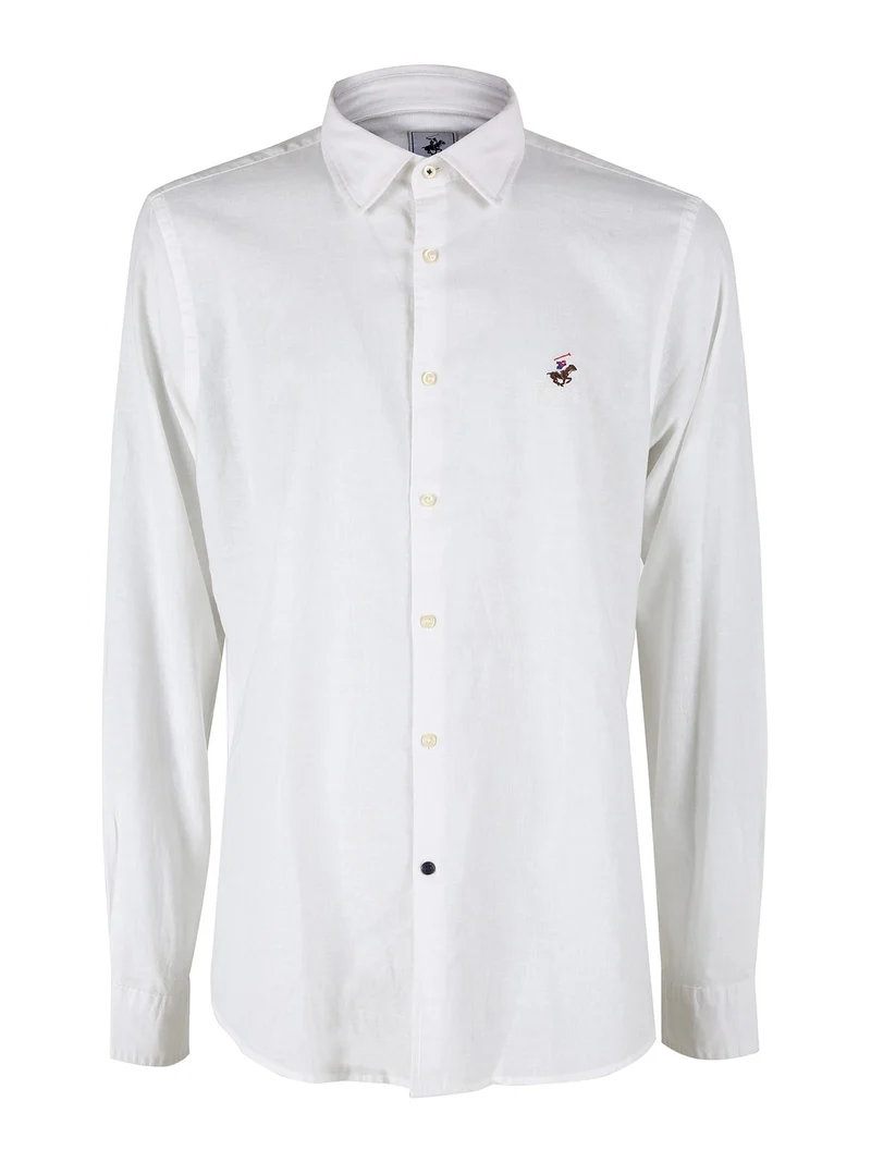 Camicia da uomo in misto lino e cotone a maniche lunghe - bianco