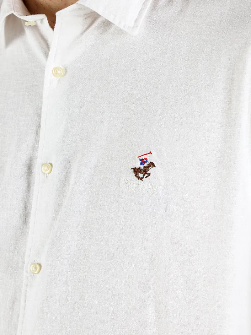 Camicia da uomo in misto lino e cotone a maniche lunghe - bianco