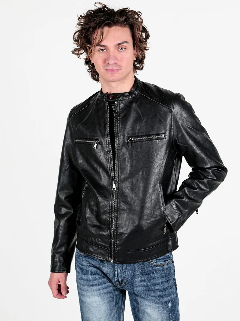 Giacca in ecopelle da uomo - nero