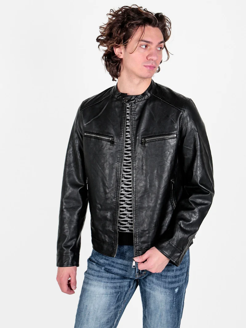 Giacca in ecopelle da uomo - nero