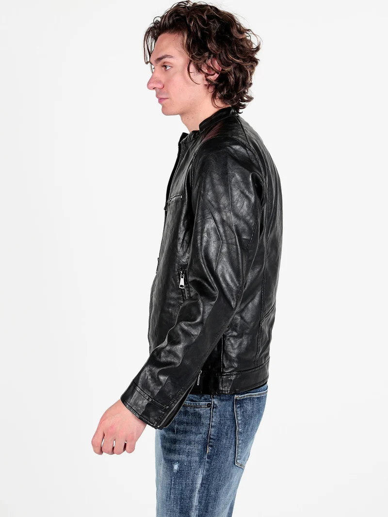 Giacca in ecopelle da uomo - nero