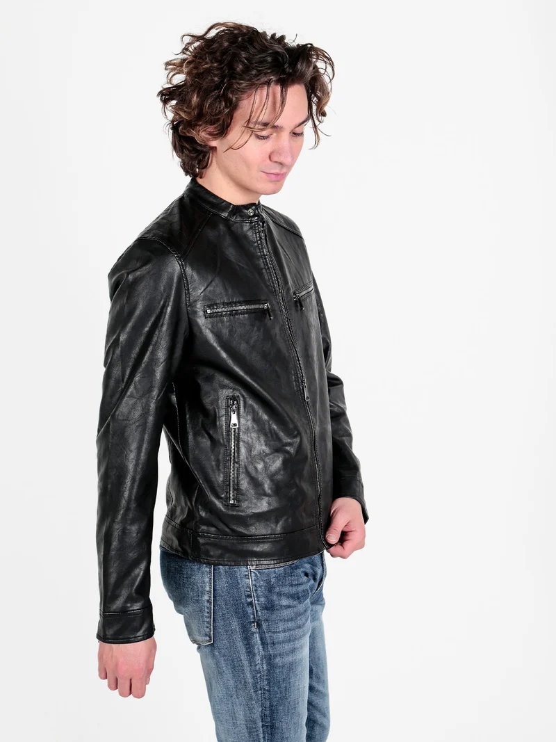 Giacca in ecopelle da uomo - nero