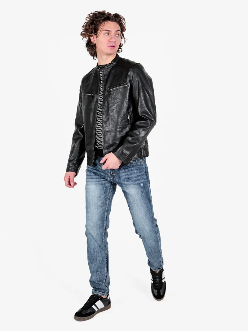 Giacca in ecopelle da uomo - nero