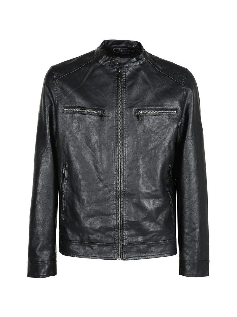 Giacca in ecopelle da uomo - nero