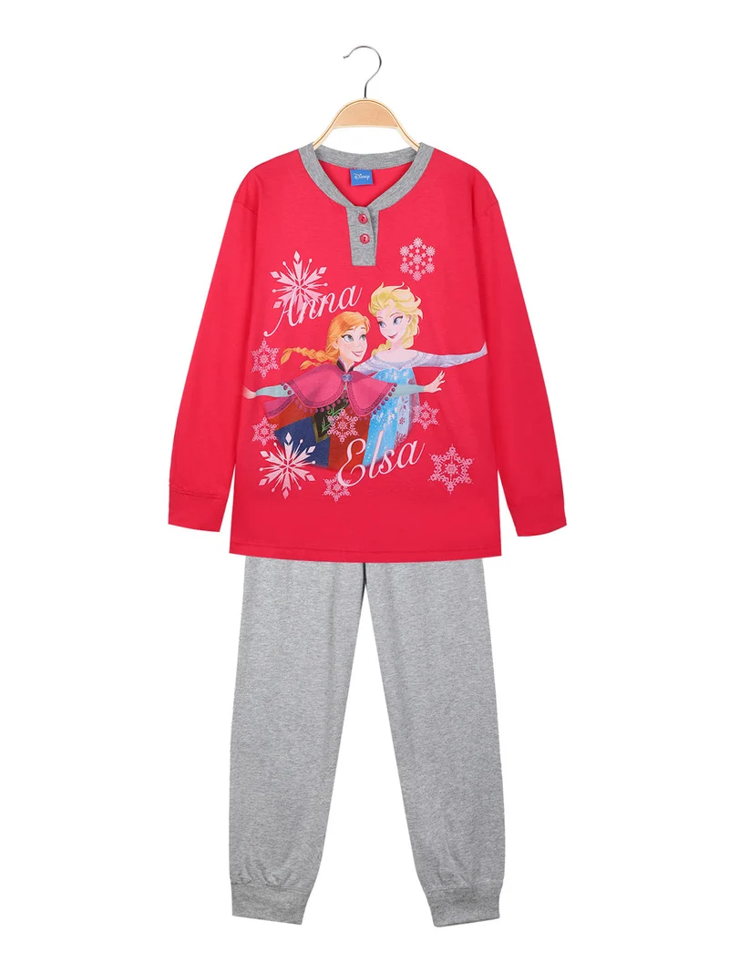Pigiama lungo da bambina in cotone Elsa e Anna - fucsia