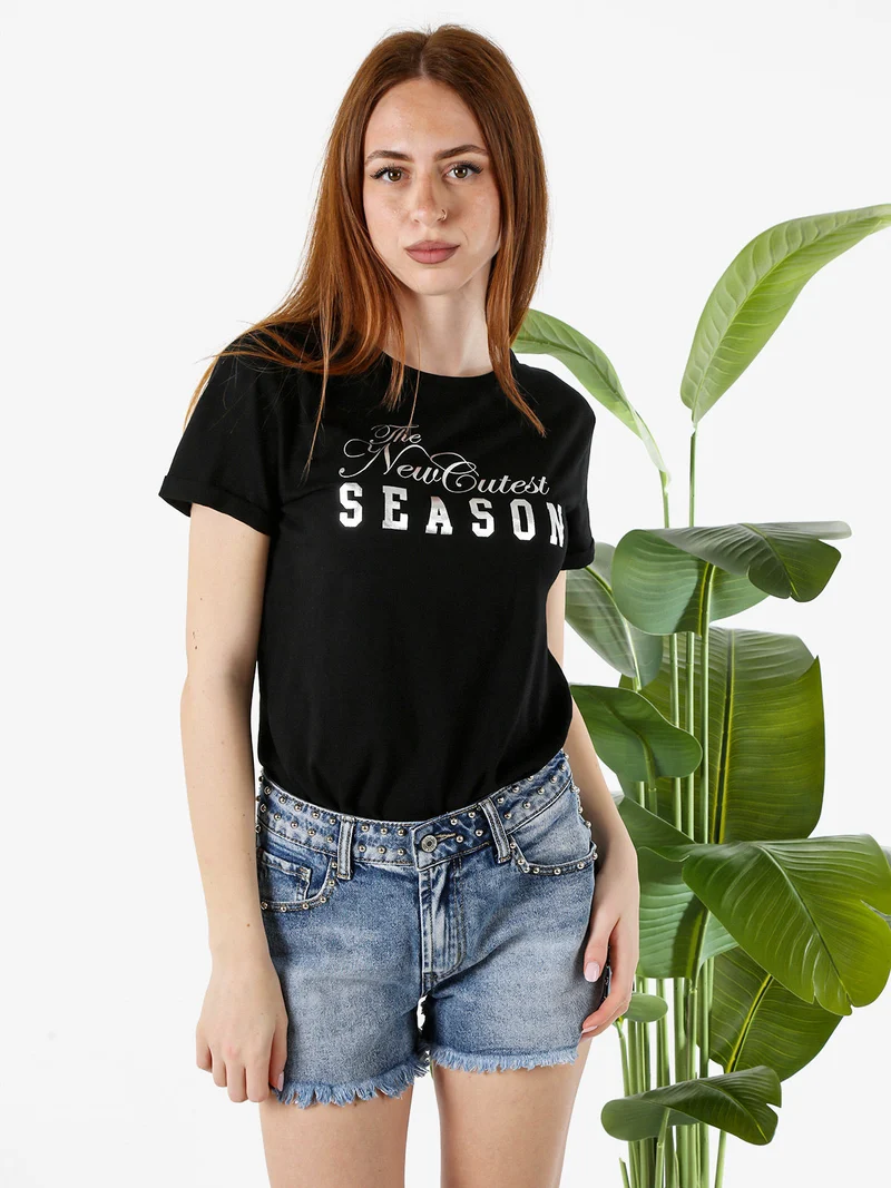 T-shirt donna in cotone con stampa - nero