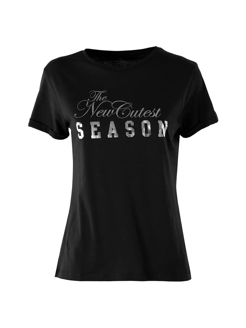 T-shirt donna in cotone con stampa - nero