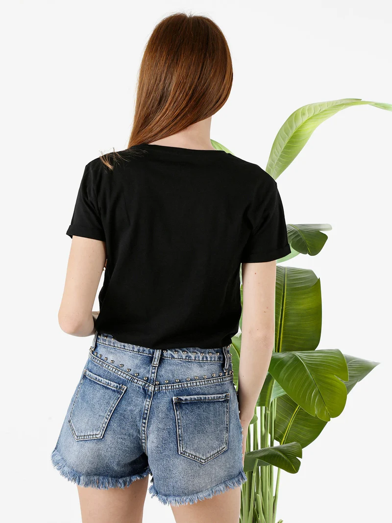 T-shirt donna in cotone con stampa - nero