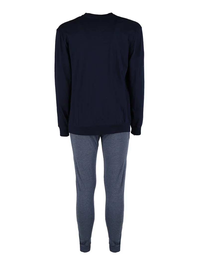 Pigiama lungo da uomo in misto cotone jersey - blu scuro