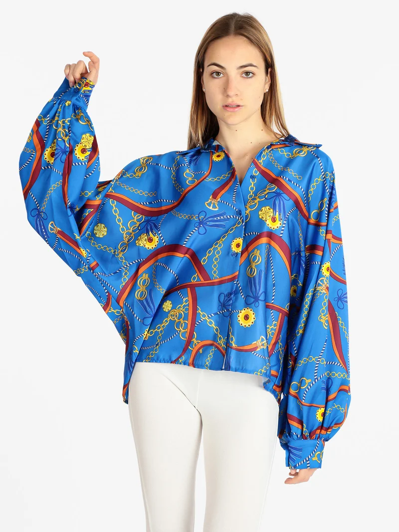 Maxi camicia donna con stampe - blu