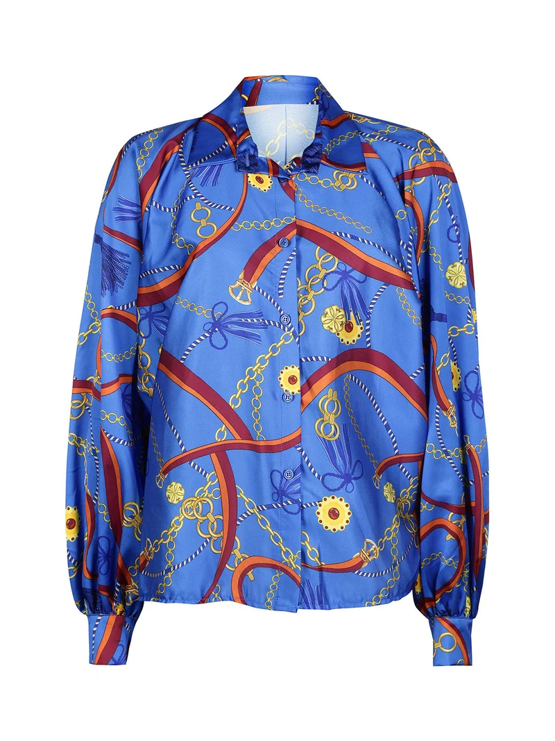 Maxi camicia donna con stampe - blu