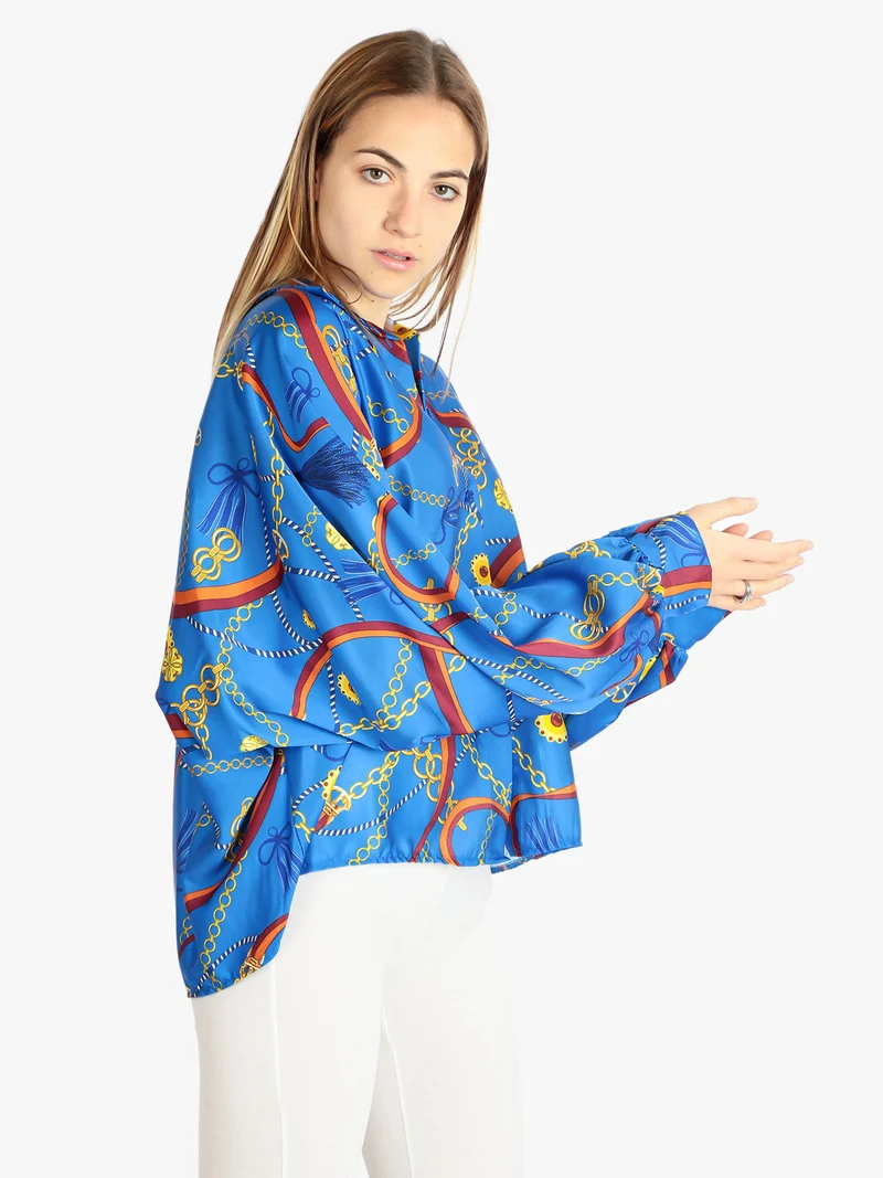 Maxi camicia donna con stampe - blu