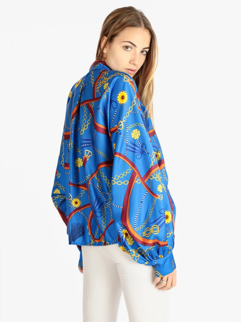 Maxi camicia donna con stampe - blu
