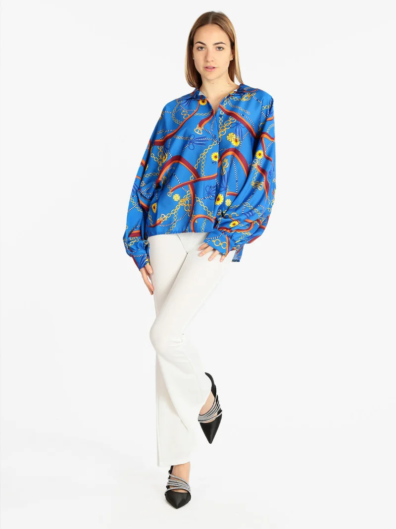 Maxi camicia donna con stampe - blu