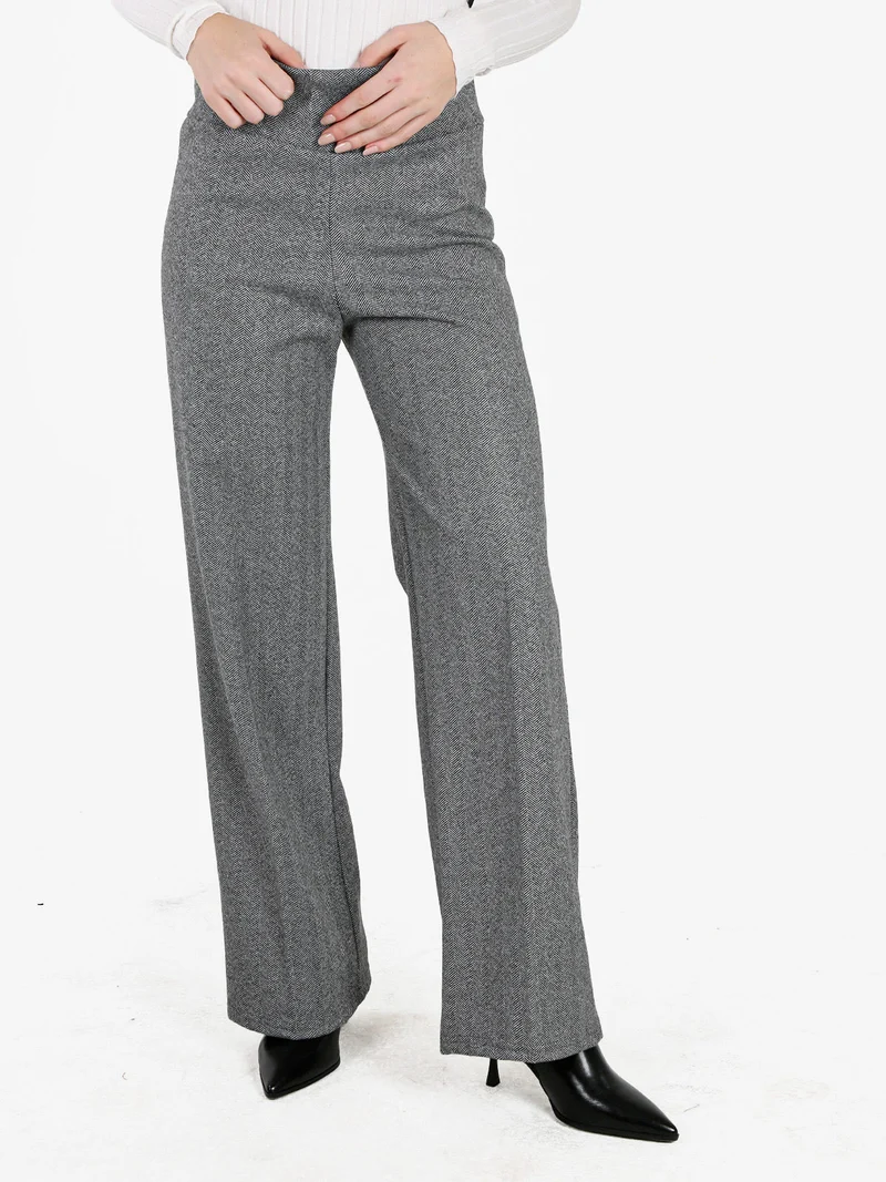 Pantaloni donna spigati a vita alta - grigio