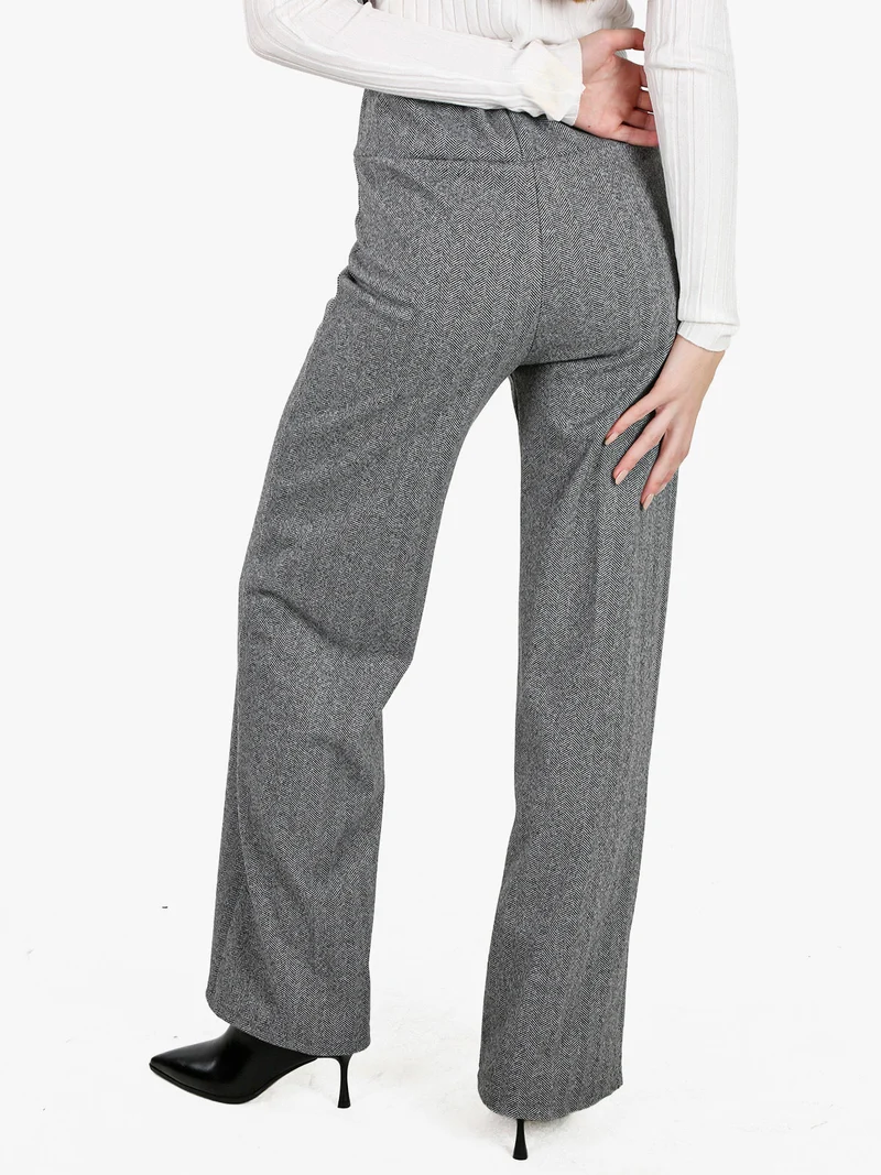 Pantaloni donna spigati a vita alta - grigio