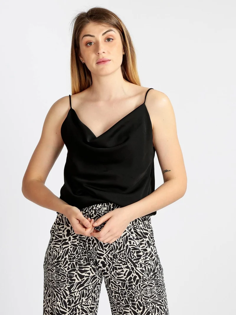 Top donna con scollo a cascata - nero