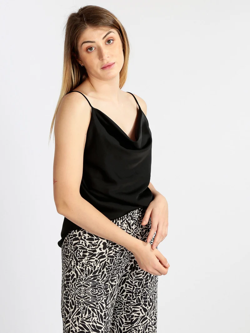 Top donna con scollo a cascata - nero