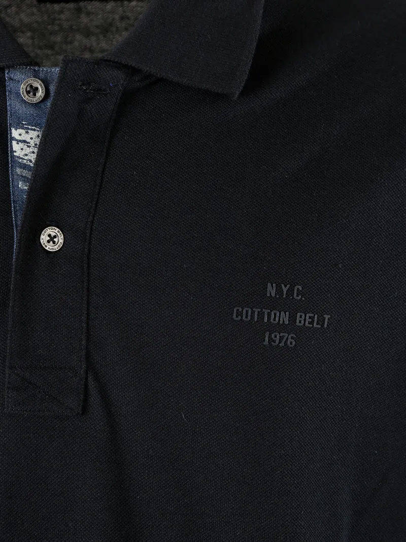 Polo da uomo in cotone a maniche corte - blu scuro