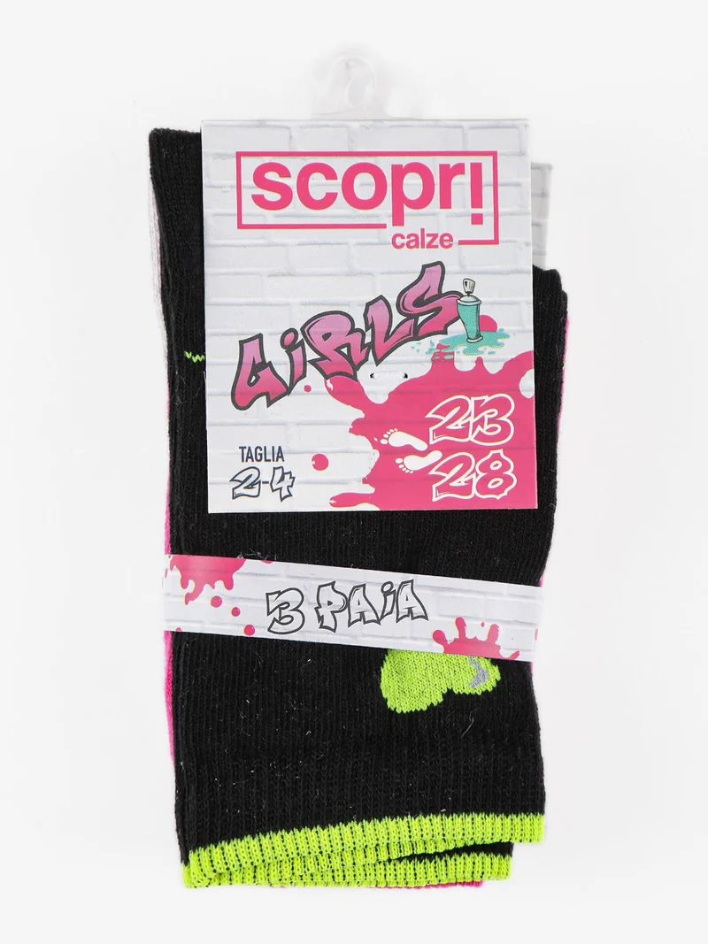 Calze lunghe da bambina confezione da 3 paia - fucsia